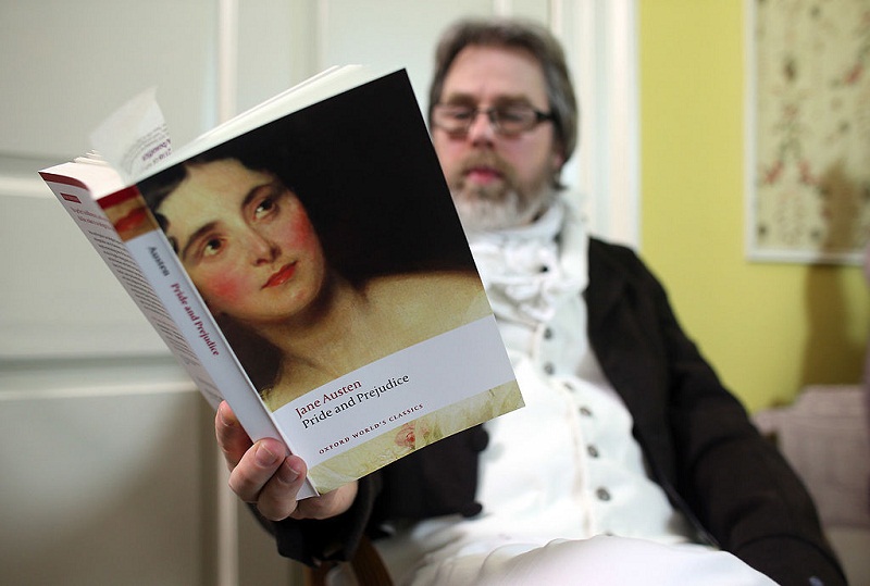 Man Reading Pride and Prejudice, A Popular Jane Austen Novel