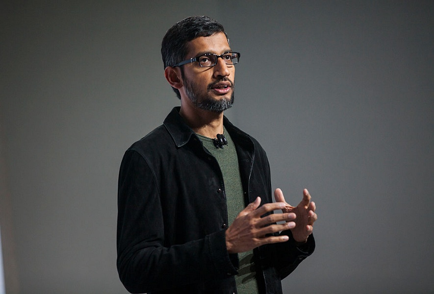 Sundar Pichai, CEO of Google Inc. speaks during an event 