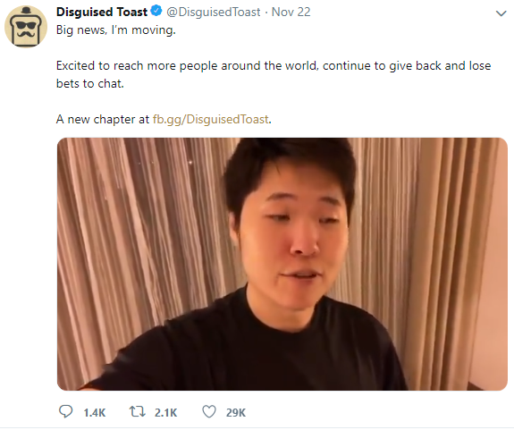 Disguised Toast's Twitter announcement