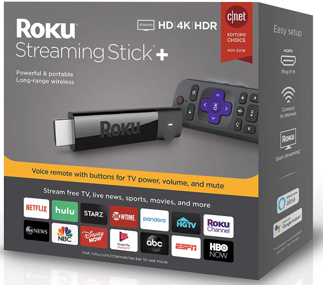  Roku Streaming Stick+ | HD/4K/HDR Streaming Device with Long-range Wireless and Voice Remote with TV Controls (updated for 2019)