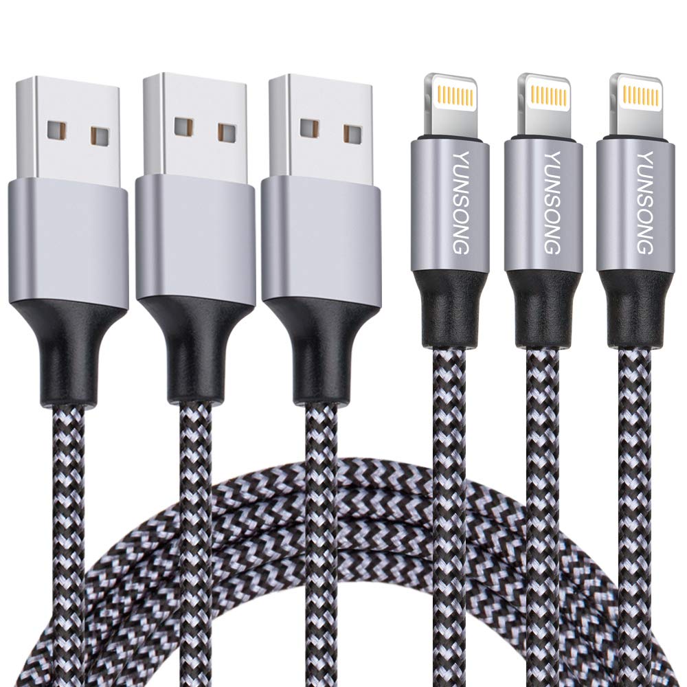 4pack-GoldGrey iPhone Charger,Lightning Cable Nylon Braided USB Charging Cable High Speed Connector Data Sync Transfer Cord Compatible with iPhone Xs Max/X/8/7/Plus/6S/6/SE/5S 