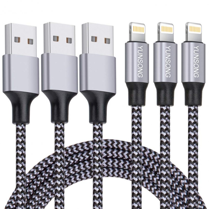 iPhone Charger, YUNSONG 3Pack 6FT Nylon Braided Lightning Cable Charging Cord USB Cable Compatible with iPhone 11 Pro Max XS XR X 8 7 6S 6 Plus SE 5S 5C 5 iPad