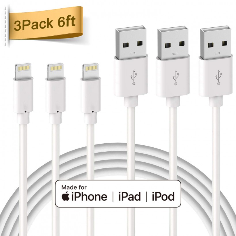 Quntis Lightning Cable 3Pack 6ft Premium Lightning to USB A Charger Cable Compatible with iPhone 11 Xs Max XR X 8 Plus 7 Plus 6 Plus SE iPad Pro iPod and More - White
