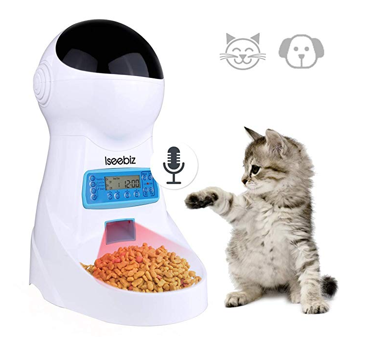 Iseebiz Automatic Cat Feeder 3L Pet Food Dispenser Feeder for Medium and Large Cat Dog——4 Meal, Voice Recorder and Timer Programmable,Portion Control