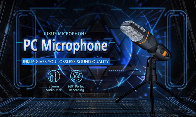 iUKUS PC Microphone with Mic Stand, Professional 3.5mm Jack Recording Condenser Microphone Compatible with PC, Laptop, iPad, iPhone, Mac-Recorder Singing YouTube Skype Gaming (3.5mm PC Microphone)