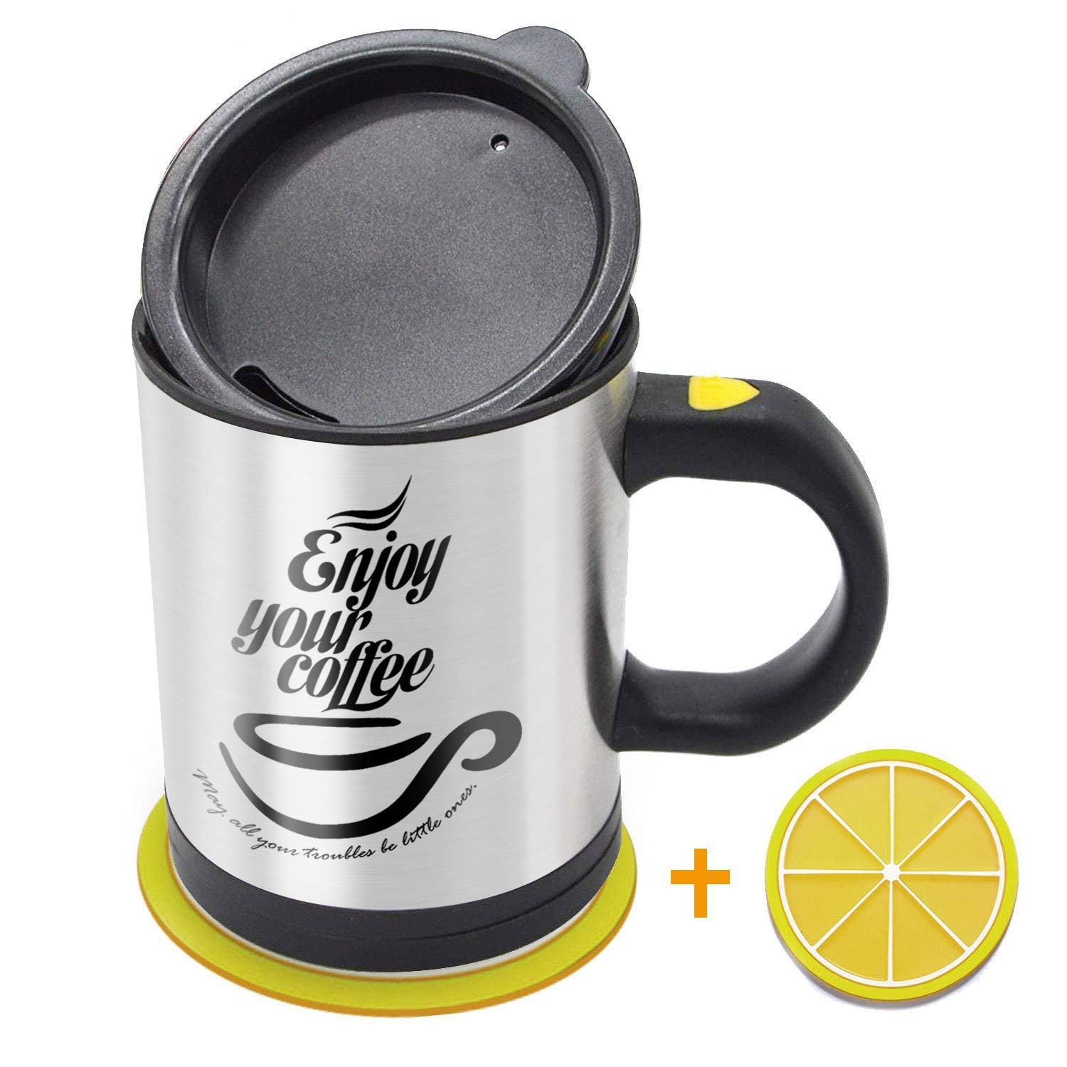 Self Stirring Coffee Mug Cute Stainless Steel Automatic Electric Mixing Cup Customized Logo Black 15.2oz 