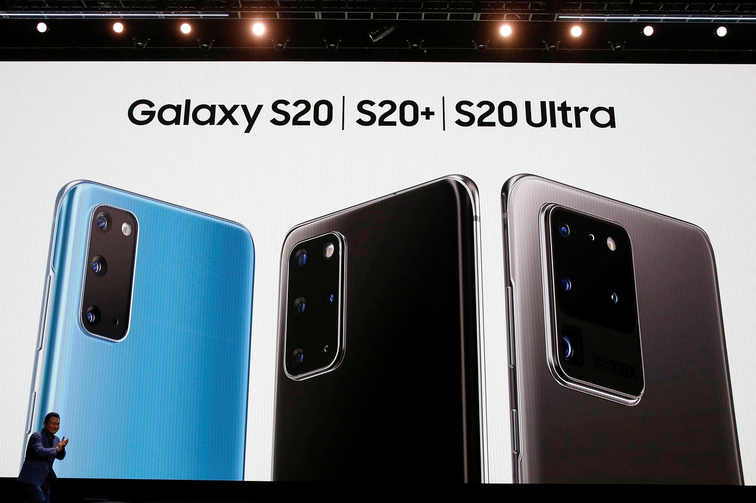 TM Roh of Samsung Electronics unveils the Galaxy S20, S20+ and S20 Ultra smartphones during Samsung Galaxy Unpacked 2020 in San Francisco