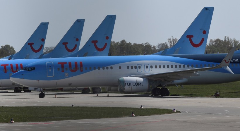  Planes of the German carrier Tui are parked on a closed runway during the spread of the coronavirus disease (COVID-19) at the airport in Hanover