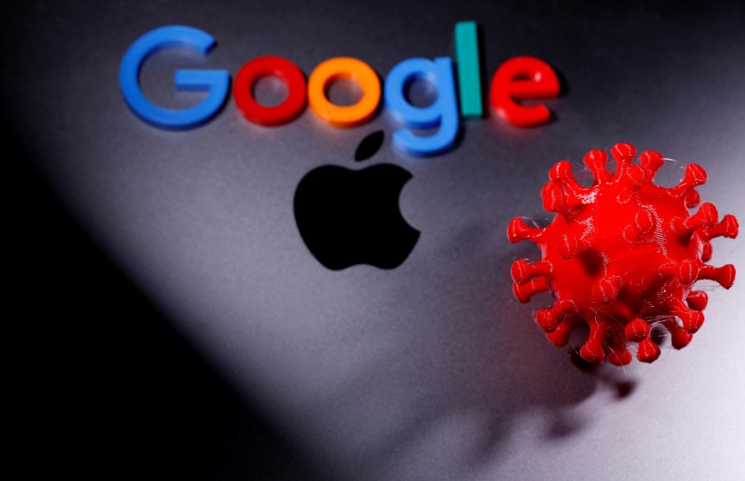3D printed coronavirus model and Google logo