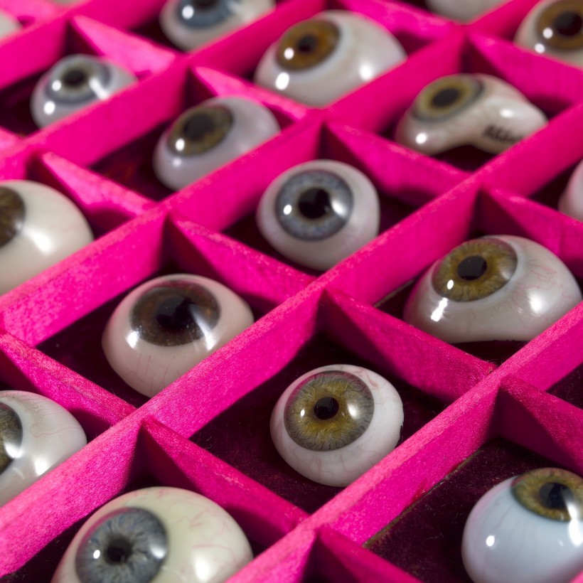 A case filled with a selection of 50 glass eye