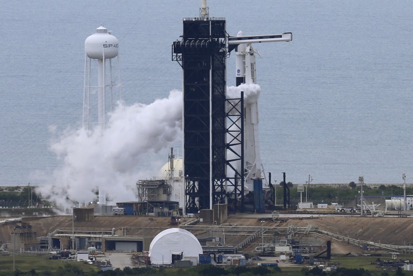 A SpaceX Falcon 9 rocket purges fuel after topping off before scheduled launch of NASA's SpaceX Demo-2 mission to the International Space Station from NASA's Kennedy Space Center in Cape Canaveral
