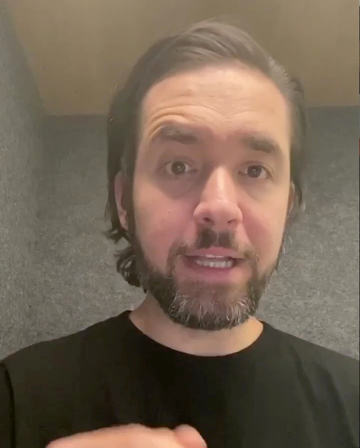Co-founder of Reddit Alexis Ohanian speaks in a video message in this still picture obtained from social media video