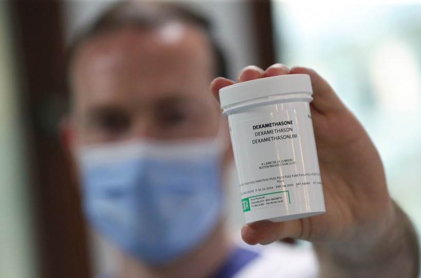 A pharmacist displays a box of Dexamethasone at the Erasme Hospital amid the coronavirus disease (COVID-19) outbreak, in Brussels
