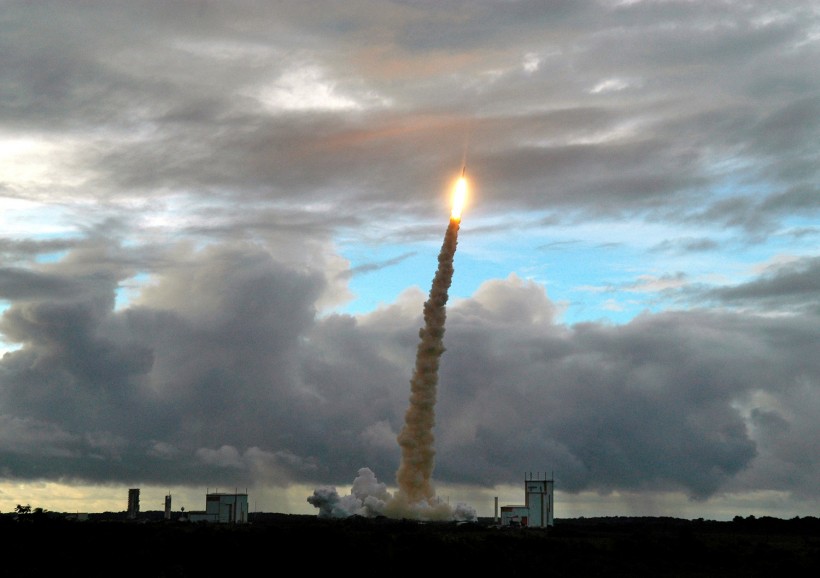 The Ariane-5 ECA launcher lifts off from the Kourou base in French Guiana
