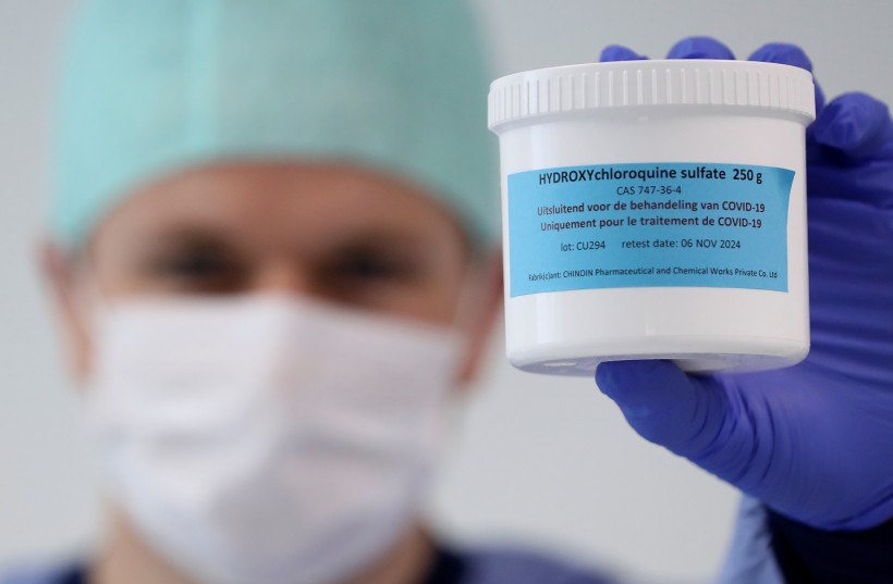 A pharmacist displays a box of Hydroxychloroquine at the CHR Centre Hospitalier Regional de la Citadelle Hospital amid the coronavirus disease (COVID-19) in Liege