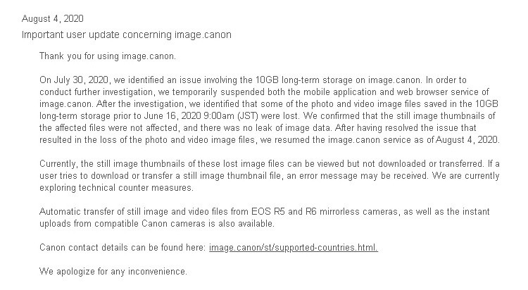 Canon statement on August 4