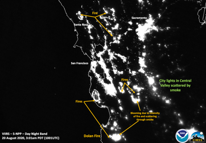 NOAA-NASA's Suomi NPP was able to image this nighttime image of the California fires