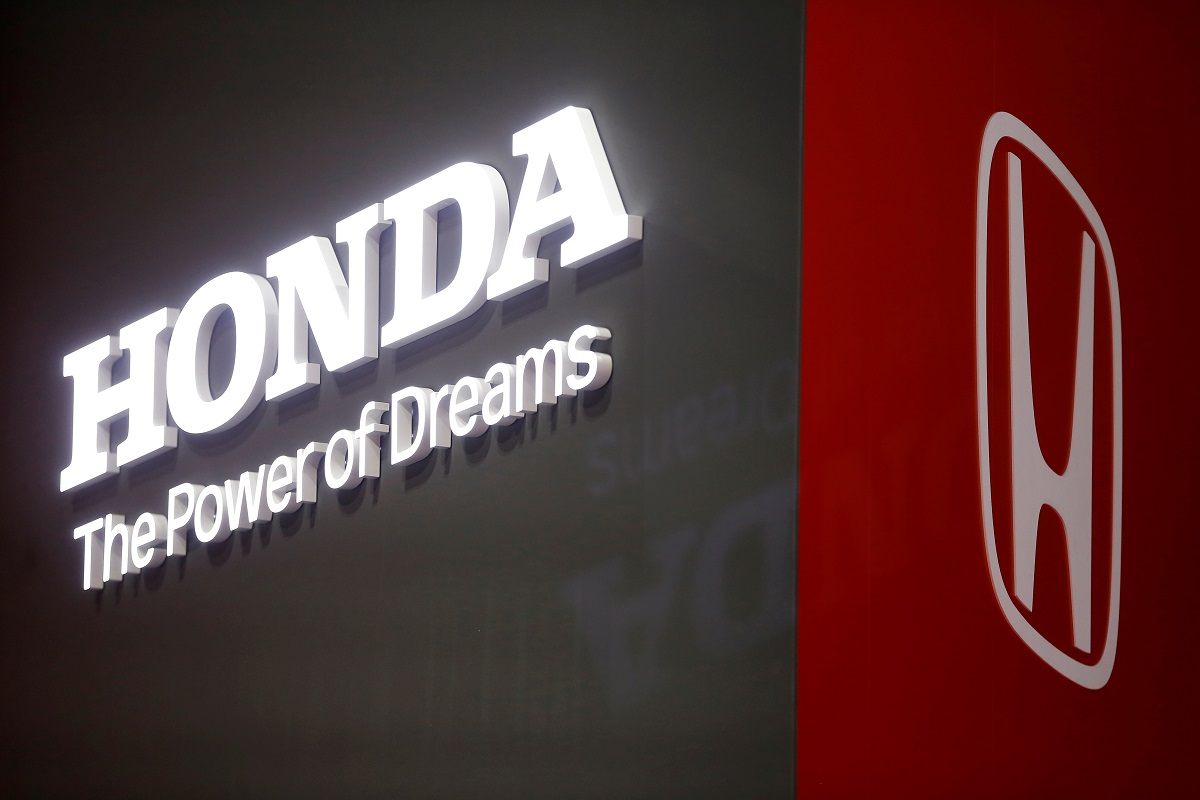 The Honda logo displayed at the 89th Geneva International Motor Show in Geneva