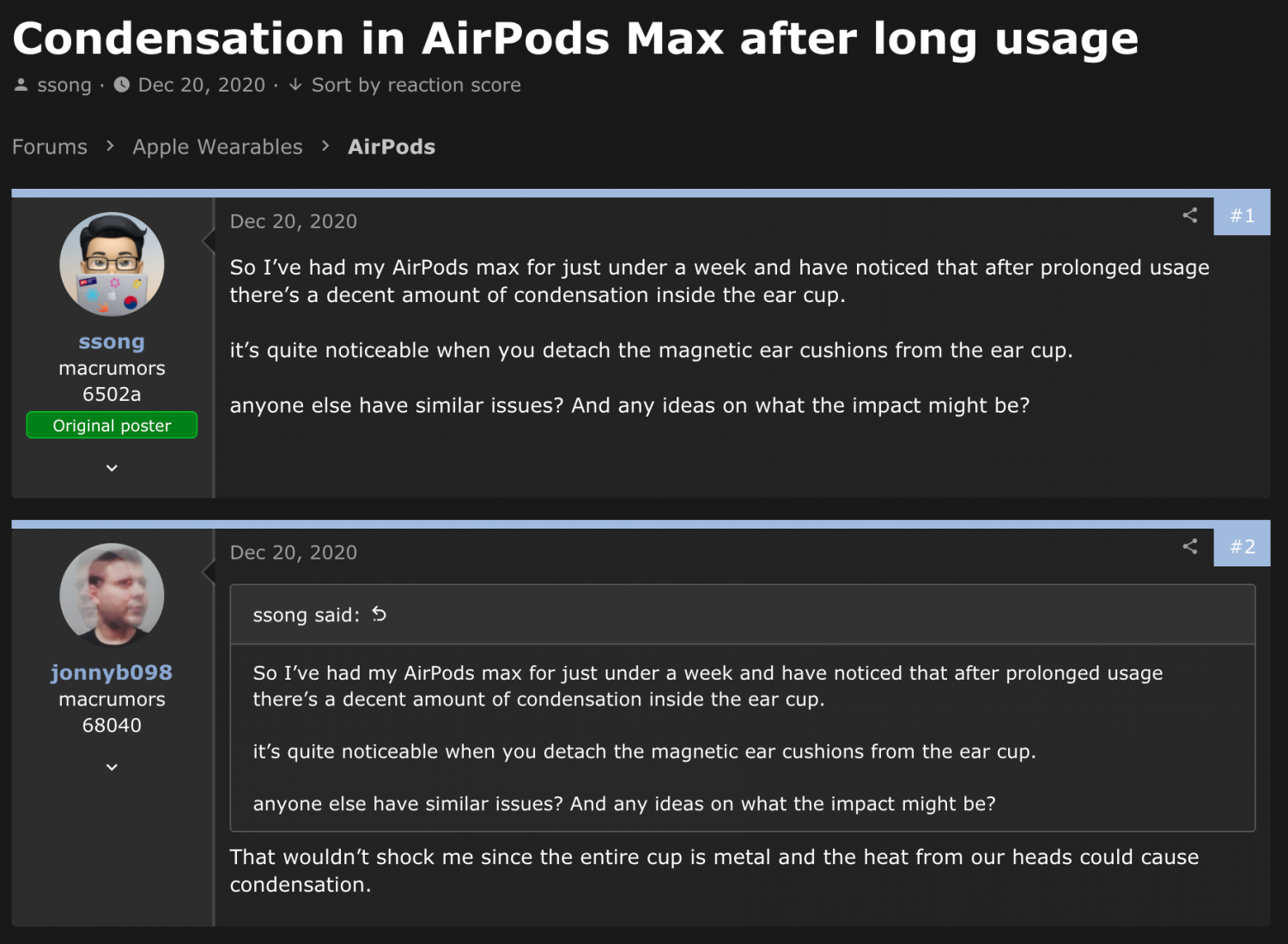 Apple AirPods Max owners report 'condensation death