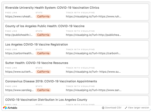 VisualPing COVID-19 Vaccine Alerts