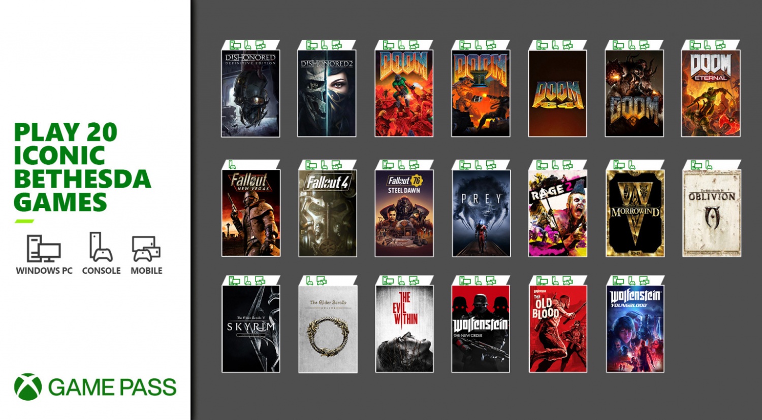 Bethesda Games available at Xbox Game Pass as of March 12