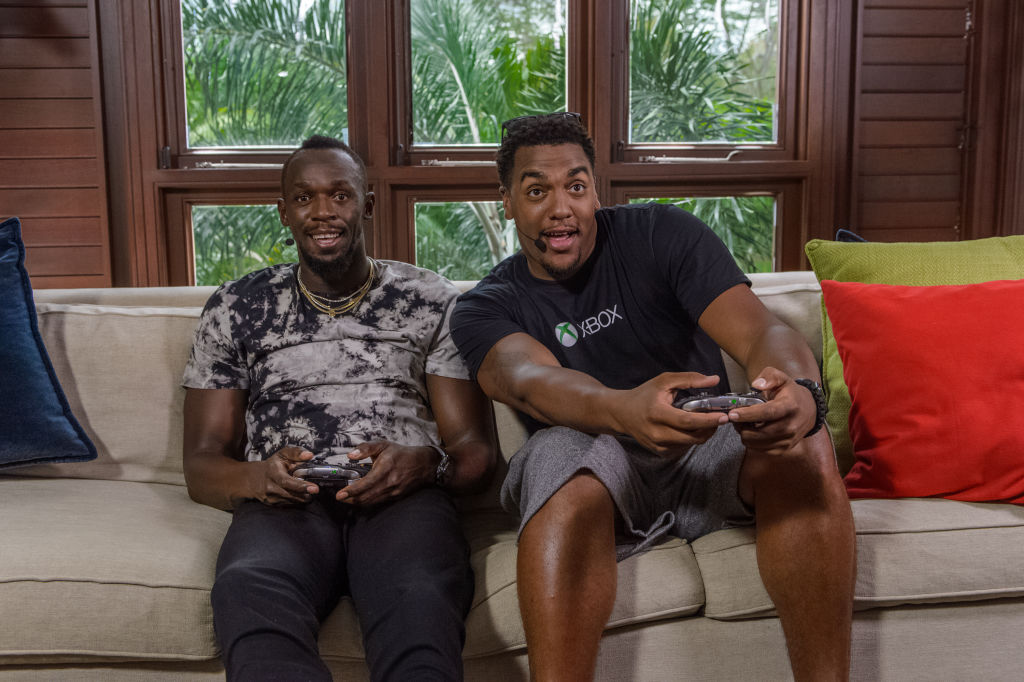 Xbox Game Pass Challenge featuring Usain Bolt with host Rukari Austin on April 26, 2018 in Kingston, Jamaica.