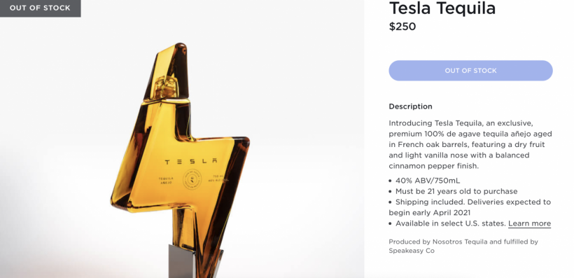 Tesla Tequila Out of Stock