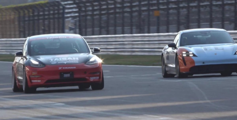 Modified Tesla Model 3 Brings All Japan EV Grand Prix Win Against Porsche Taycan Turbo S 