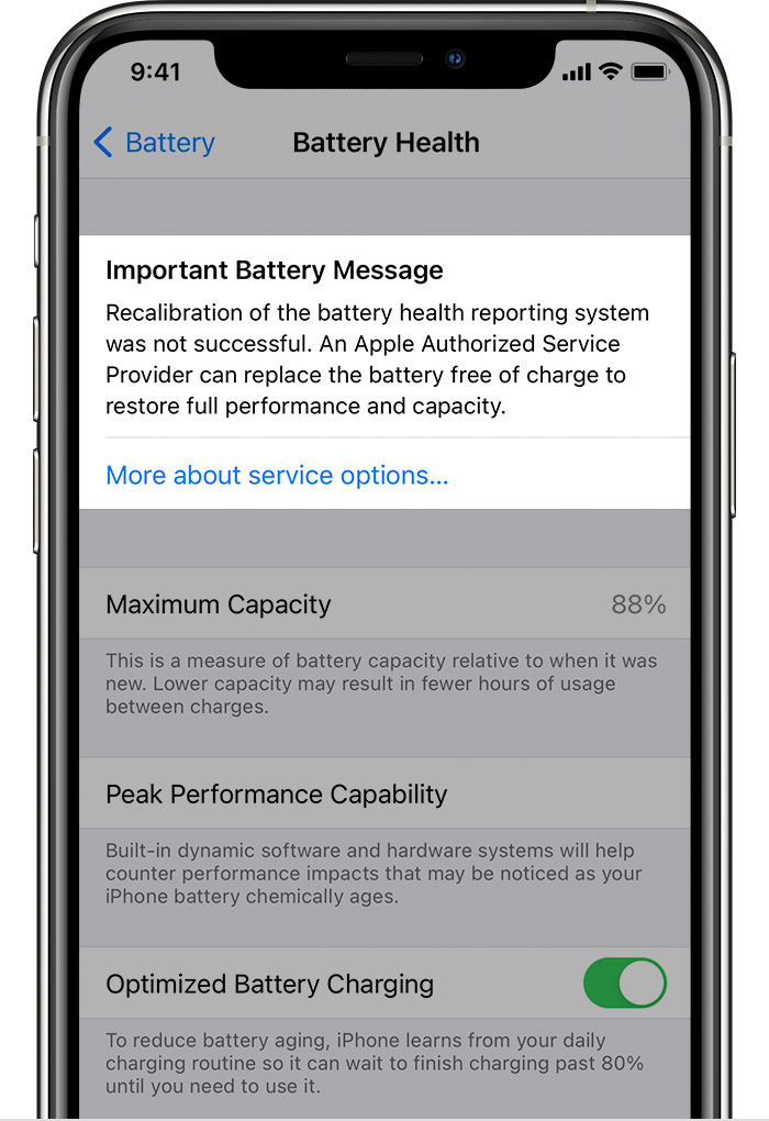 Sample Battery Message During iPhone 11 Battery Health Recalibration