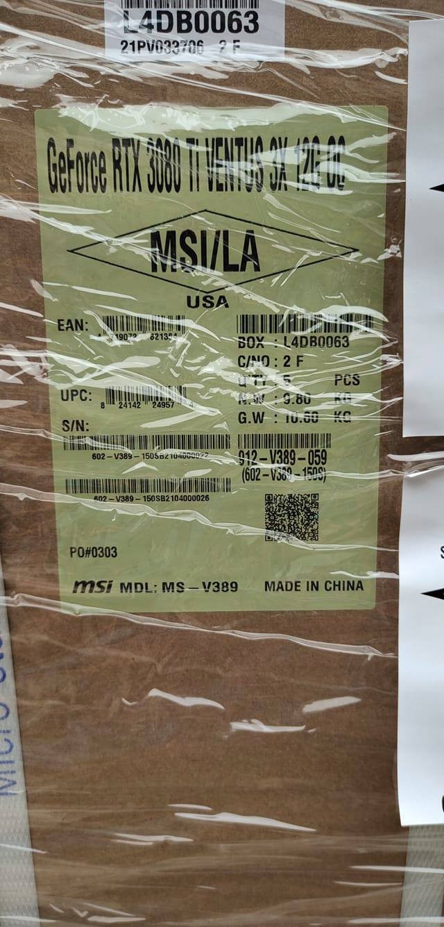 Alleged Nvidia RTX 3080 Ti U.S. Bound Shipment