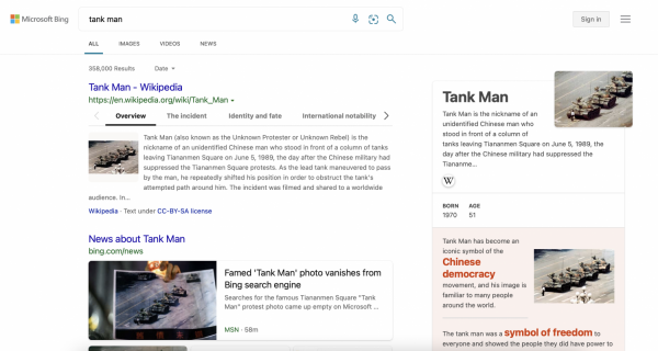 Bing's Tank Man Results
