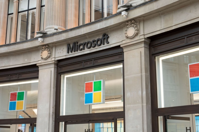Microsoft logo is seen at one of their stores on Oxford...