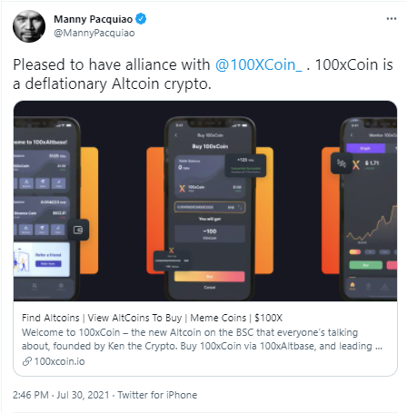 Manny Pacquiao Tweets 'Alliance' with 100xCoin | Is This Boxer Really Supporting an Altcoin?