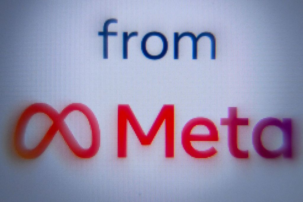 A photo of the META logo during the US social network Instagram opening on a tablet screen in Moscow on November 11, 2021.