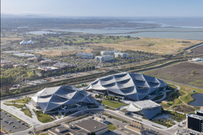 Aerial shot of Google's new Campus that is situated on 1.1 million square feet of land. 