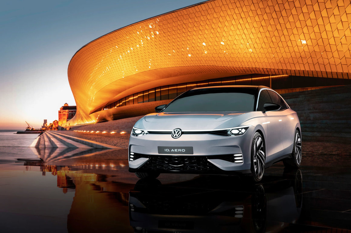 Volkswagen shows off its new all-electric sedan the ID Aero in China. 