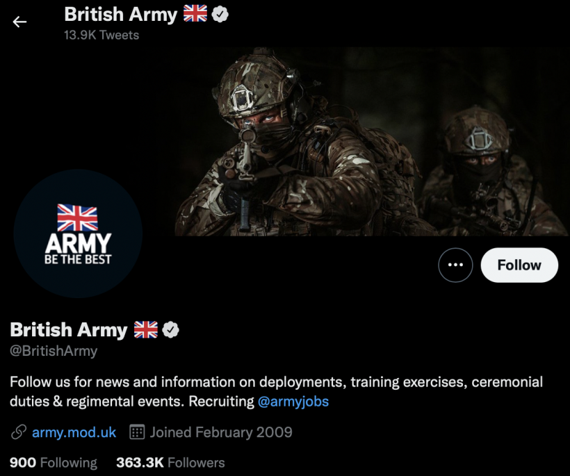 British Army's Twitter page