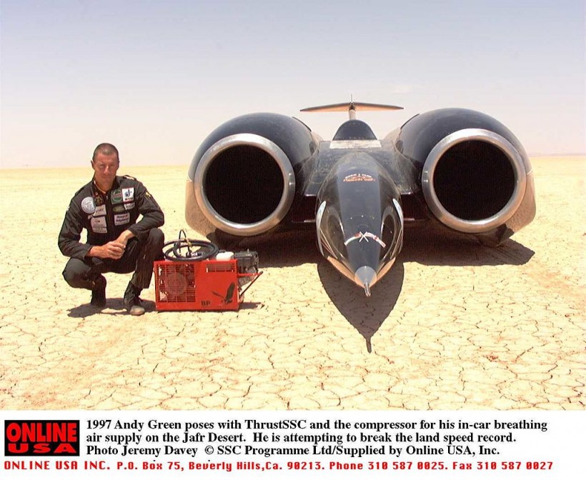 Andy Green Poses With Thrust SSC And The Compressor