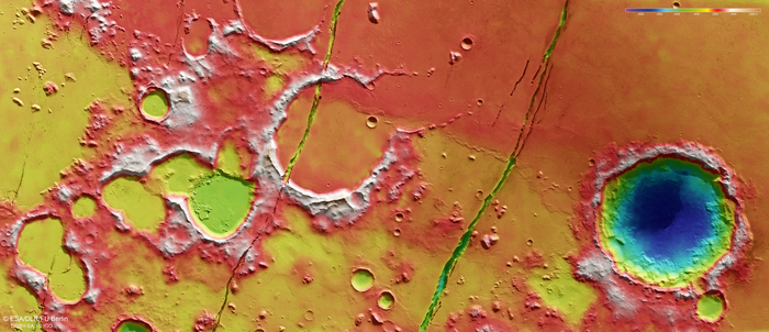 Topographic view of Cerberus Fossae_in color (IMAGE)