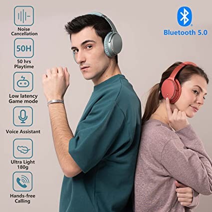 Srhythm NC25 Active Noise Cancelling Headphones Bluetooth 5.3,ANC Stereo Headset Over-Ear with Hi-Fi,Mic,50H Playtime,Voice Assistant,Low Latency Game Mode