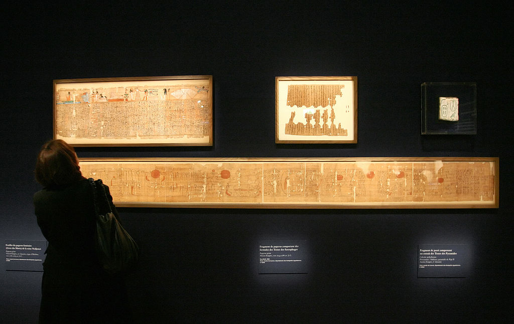 A woman looks at papyrus on March 6, 2009