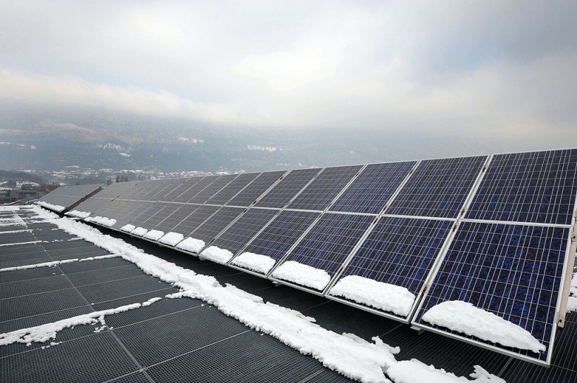 Photovoltaic panels are seen, on Februar