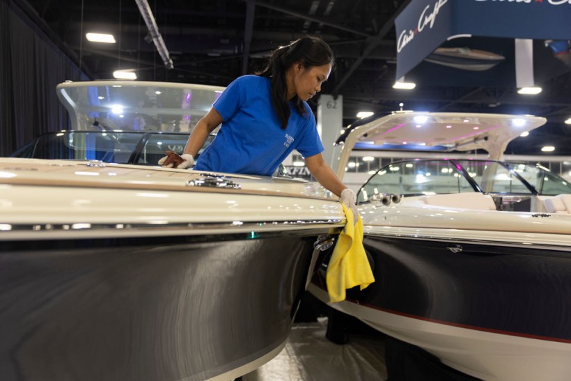 Preparations Are Made For The Miami International Boat Show Held In Miami Beach