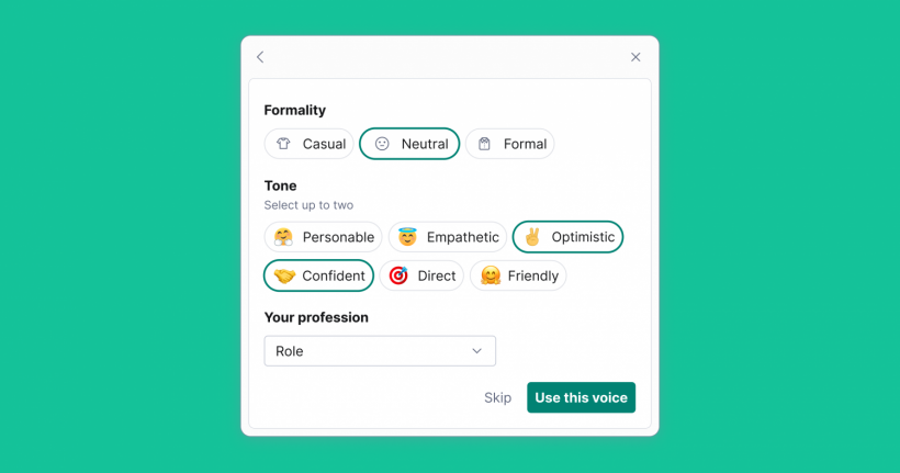 GrammarlyGO lets users pick how they want their content to sound.
