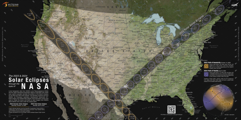 New NASA Map Details 2023 and 2024 Solar Eclipses in the US