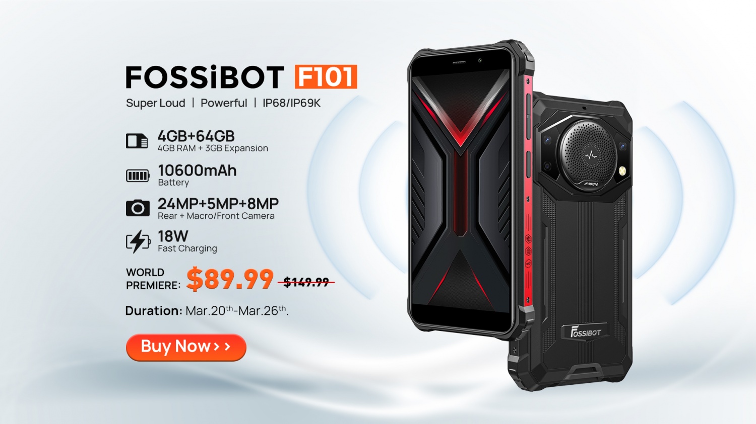 FOSSiBOT F101 World Premiere: Only $89.99 for 4GB+64GB 10600mAh Battery  Rugged Smartphone