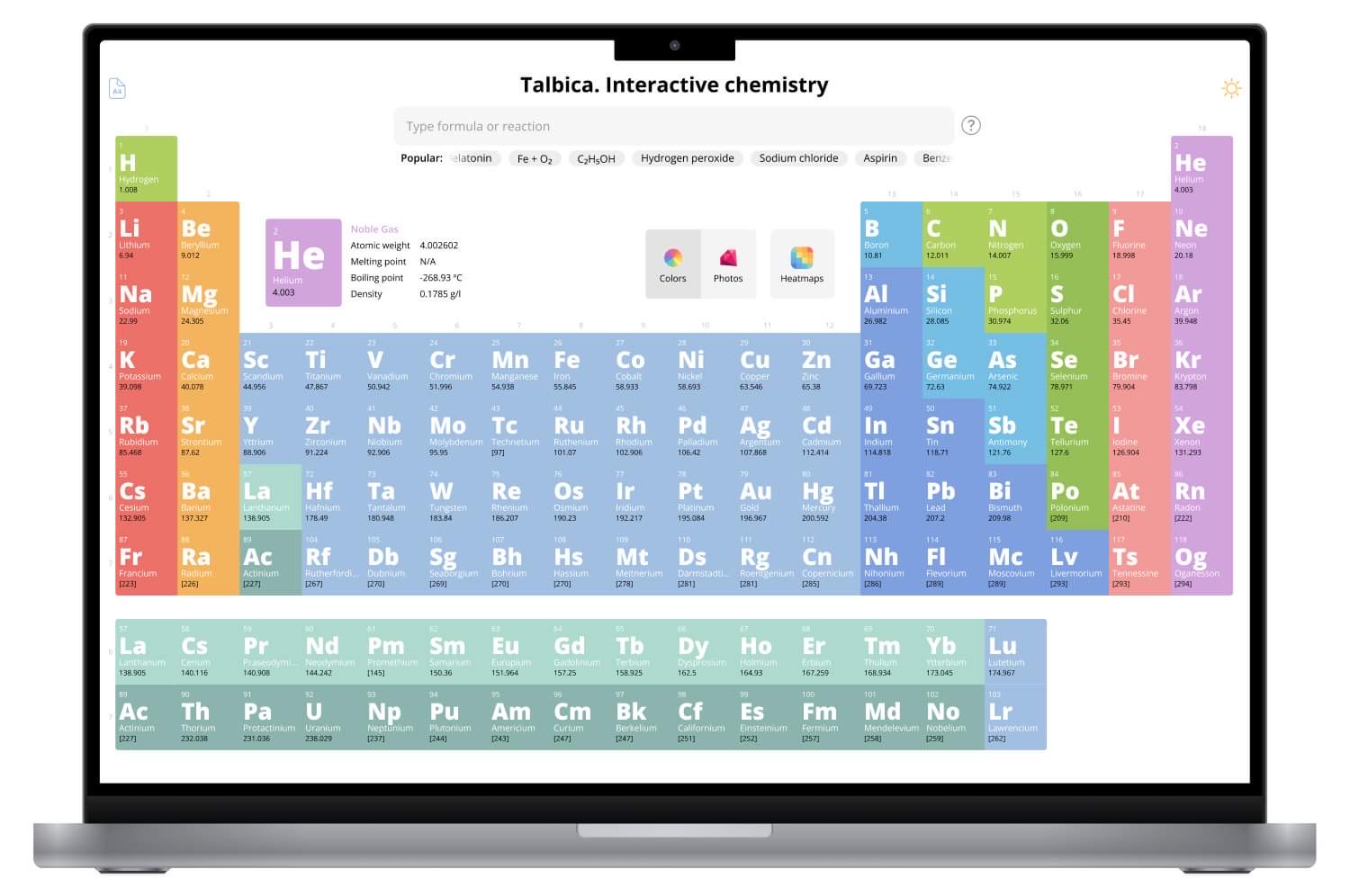 interface of Talbica: Interactive chemistry, award-winning project by Andrey Markelov