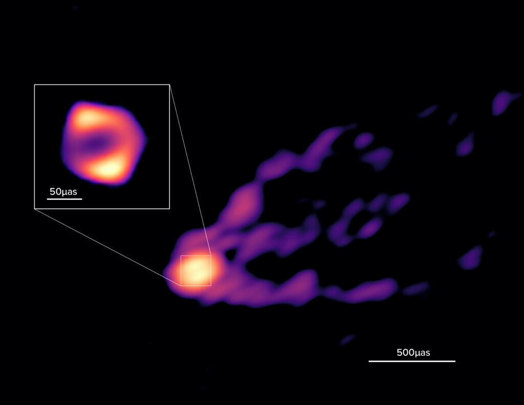 Telescopes image M87's supermassive black hole and massive jet together for the first time