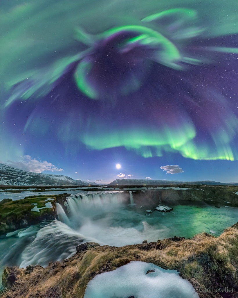 Aurora over Icelandic Waterfall