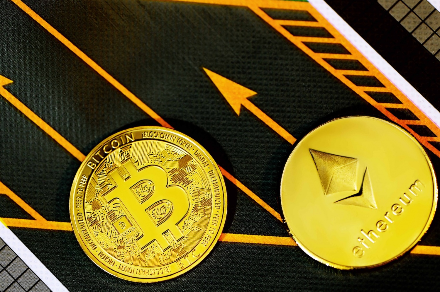 Bitcoin above an ethereum coin